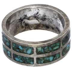 Navajo Handmade Crushed Turquoise Inlay Band Ring - Size 6.5