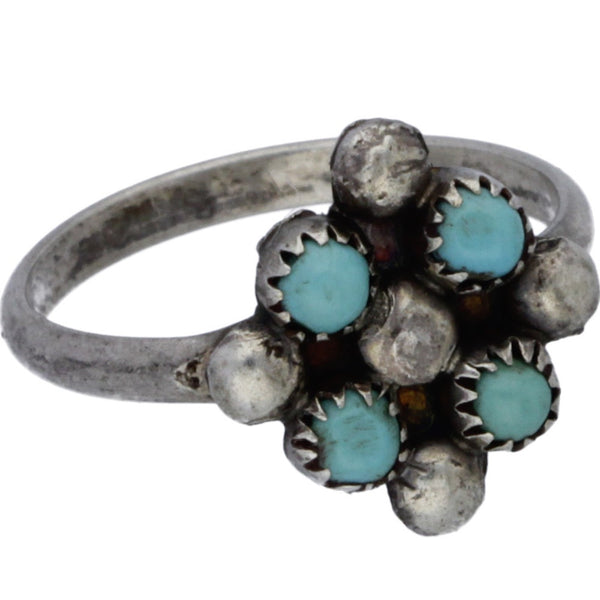 Zuni Handmade Turquoise Cluster Ring - Size 4.75