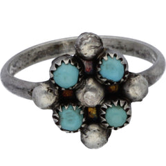 Zuni Handmade Turquoise Cluster Ring - Size 4.75