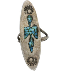 Zuni Stamped Crushed Turquoise Bird Midi Ring - Size 3.5