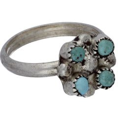 Zuni Handmade Turquoise Cluster Ring - Size 4.5