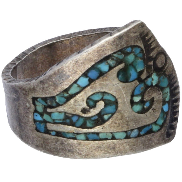 Navajo Handmade Crushed Turquoise Inlay Spoon Ring - Size 6