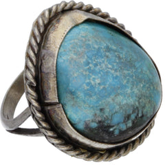 Navajo Braided Turquoise Cabochon Ring - Size 5.25