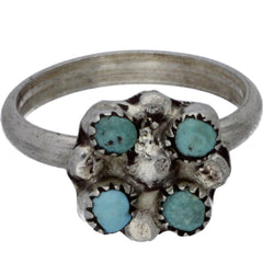 Zuni Handmade Turquoise Cluster Ring - Size 4.5