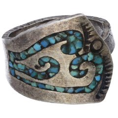 Navajo Handmade Crushed Turquoise Inlay Spoon Ring - Size 6