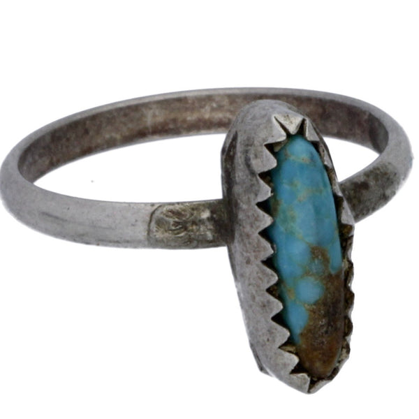 Zuni Handmade Elongated Turquoise Ring - Size 4.5