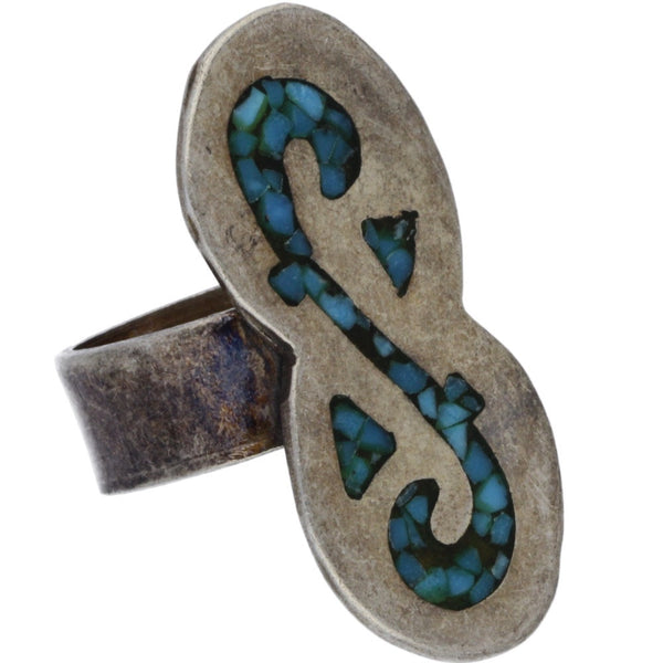 Navajo Crushed Turquoise Inlay Ring - Size 4.5