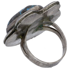 Navajo Oval Turquoise & Leaf Ring - Size 6