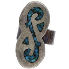 Navajo Crushed Turquoise Inlay Ring - Size 4.5