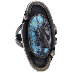 Navajo Handmade Elongated Turquoise Ring - Size 10