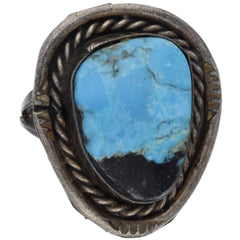 Navajo Handmade Braided Turquoise Ring - Size 8