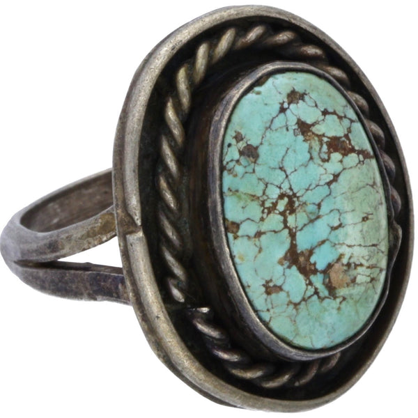 Navajo Handmade Braided Turquoise Ring - Size 9.75