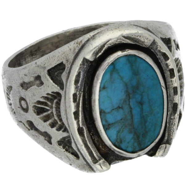 Southwestern Lucky Horseshoe Turquoise Ring - Size 10