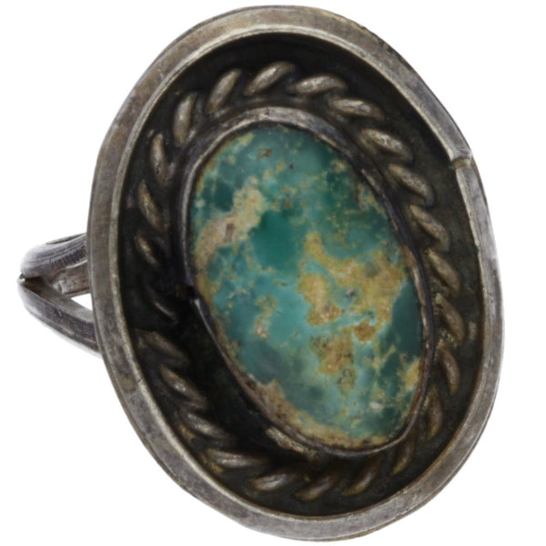 Navajo Handmade Braided Turquoise Ring - Size 7.5