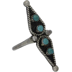 Zuni Handmade Turquoise Braided Tear Drop Ring - Size 9