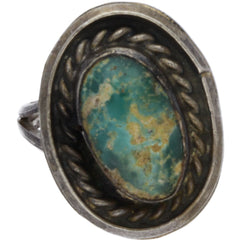 Navajo Handmade Braided Turquoise Ring - Size 7.5