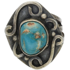 Navajo Handmade Swirl Accent Turquoise Ring - Size 7.25