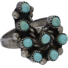 Unusual Braided Zuni Handmade Turquoise Ring - Size 5