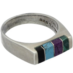 Taxco Onyx, Turquoise, & Charoite Inlay Ring - Size 9