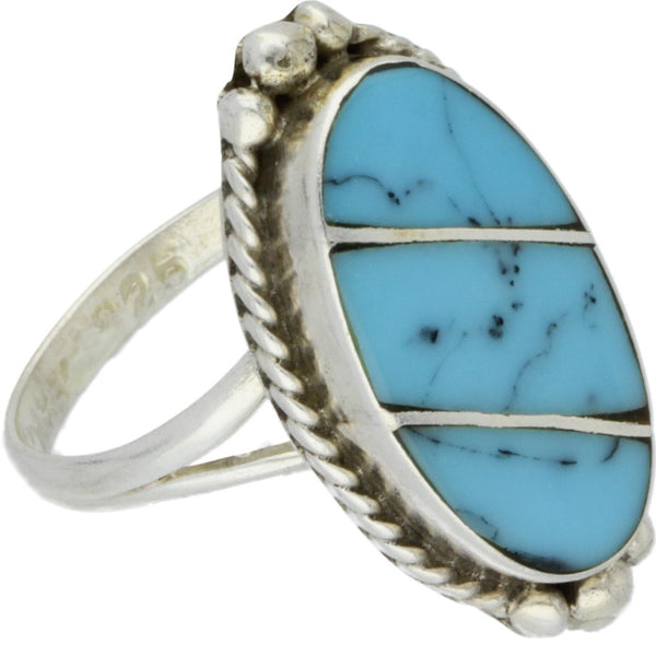 Taxco Turquoise Inlay Ring - Size 6