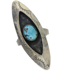 Navajo Elongated Hand-Punched Shadow Box Turquoise Ring - Size 5