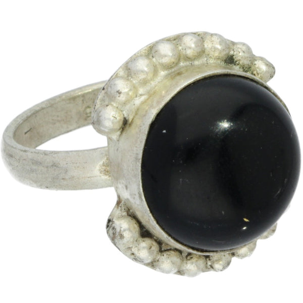 Bali Dotted Round Onyx Ring - Size 8.75