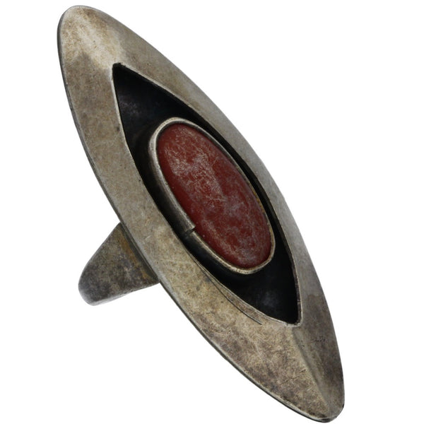 Navajo Elongated Coral Shadowbox Ring - Size 5