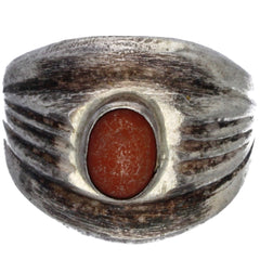 Navajo Handmade Striped Band Coral Ring - Size 7.5