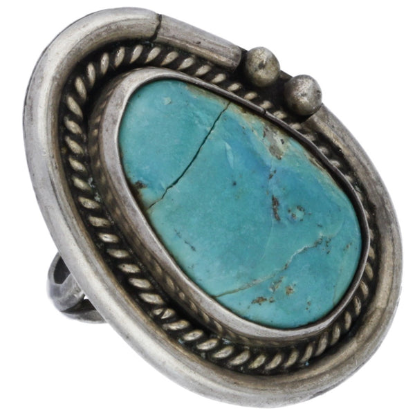 Navajo Handmade Braided Turquoise Ring - Size 5.75