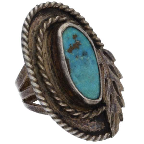 Navajo Handmade Feather Braided Turquoise Midi Ring - Size 3.5