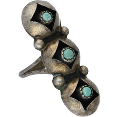 Zuni Handmade Elongated Triple Stack Turquoise Ring - Size 5