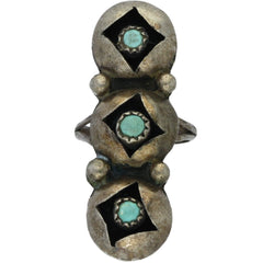 Zuni Handmade Elongated Triple Stack Turquoise Ring - Size 5