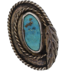 Navajo Handmade Feather Braided Turquoise Midi Ring - Size 3.5