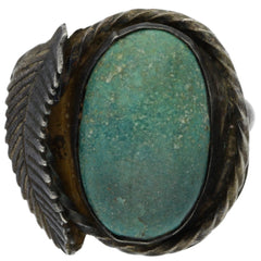 Navajo Handmade Green Turquoise Leaf Ring - Size 9.5