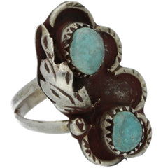 Navajo Handmade Stacked Turquoise Leaf Ring - Size 6.5