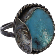 Navajo Handmade Feather & Turquoise Ring - Size 8.25