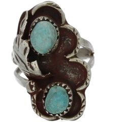 Navajo Handmade Stacked Turquoise Leaf Ring - Size 6.5