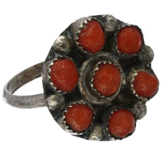 Zuni Handmade Coral Snake Eye Circle Ring - Size 5.25