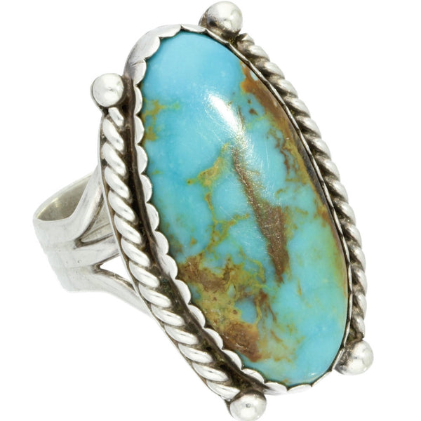 Navajo Handmade Braided Turquoise Oval Ring - Size 10