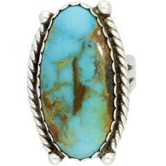 Navajo Handmade Braided Turquoise Oval Ring - Size 10