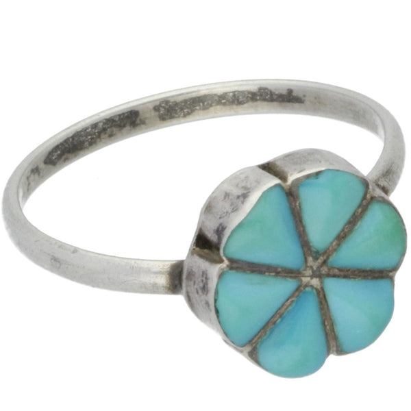 Zuni Handmade Turquoise Inlay Ring- Size 7.25