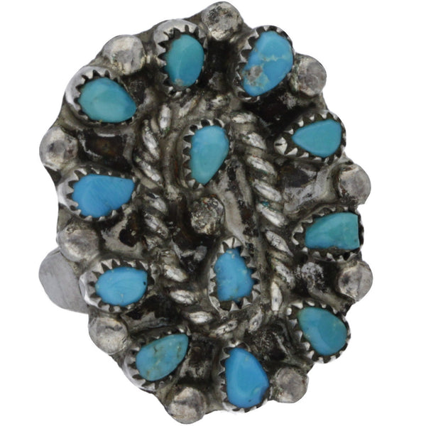 Zuni Handmade Braided & Dotted Turquoise Cluster Ring - Size 6.25