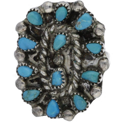 Zuni Handmade Braided & Dotted Turquoise Cluster Ring - Size 6.25