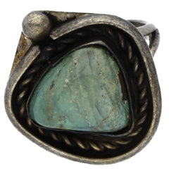 Navajo Handmade Braided Green Turquoise Ring - Size 8.25