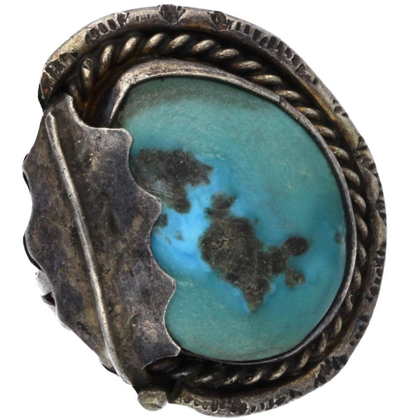 Navajo Handmade Braided Turquoise Leaf Ring - Size 6.5