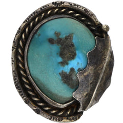 Navajo Handmade Braided Turquoise Leaf Ring - Size 6.5