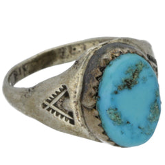 Navajo Hand-Stamped Turquoise Ring - Size 7