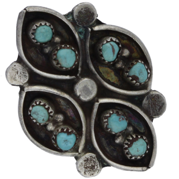 Zuni Handmade Turquoise Snake Eye Cluster Ring - Size 5.75