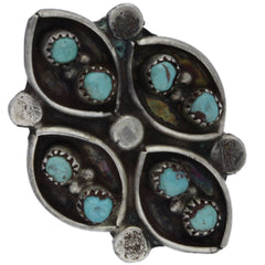 Zuni Handmade Turquoise Snake Eye Cluster Ring - Size 5.75