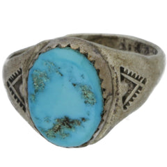 Navajo Hand-Stamped Turquoise Ring - Size 7